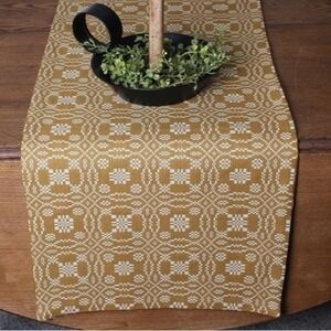 Primitive Colonial Lover's Knot Coverlet Table Runner 14x36" Mustard NEW
